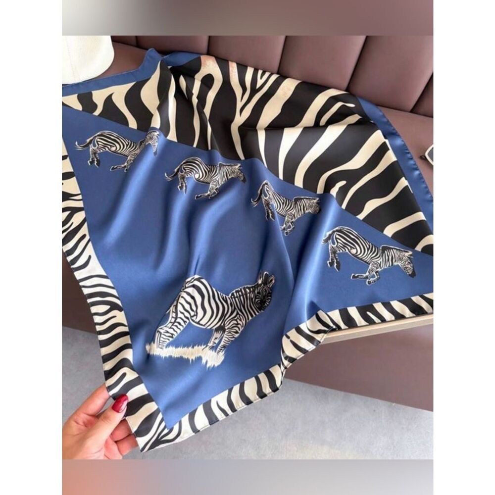Zebra Print Blue Scarf M782 - Picture 2 of 3